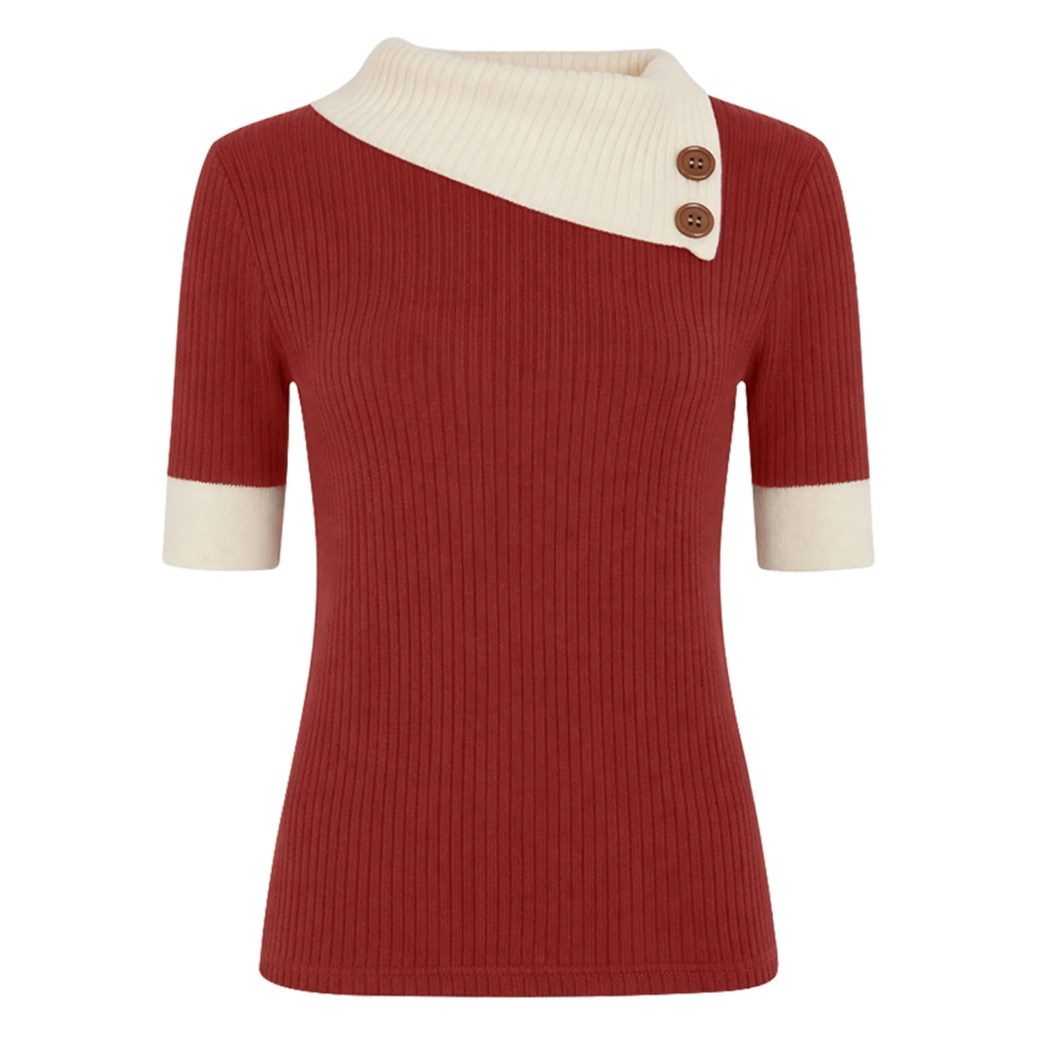 Women's Classic Red Vintage Jacquard Knit T-Shirt