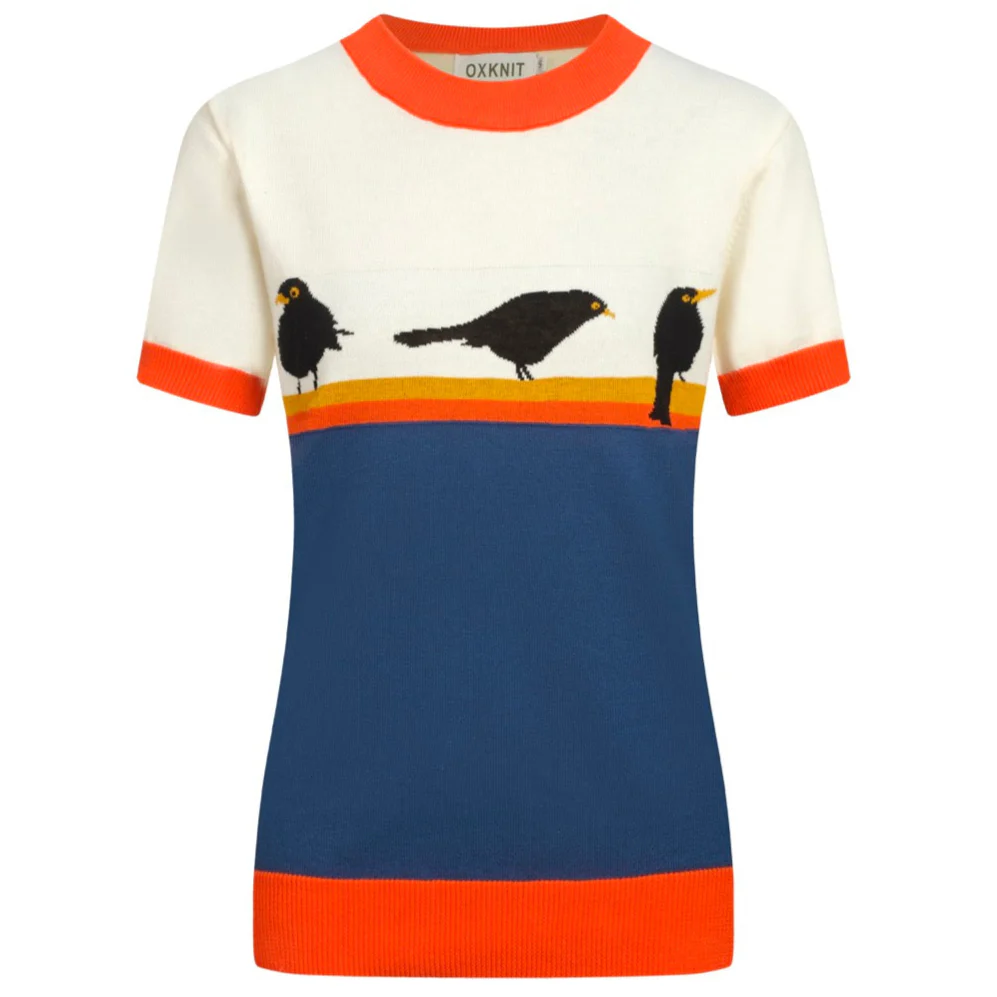 Women's color matching cute bird striped art knitwear