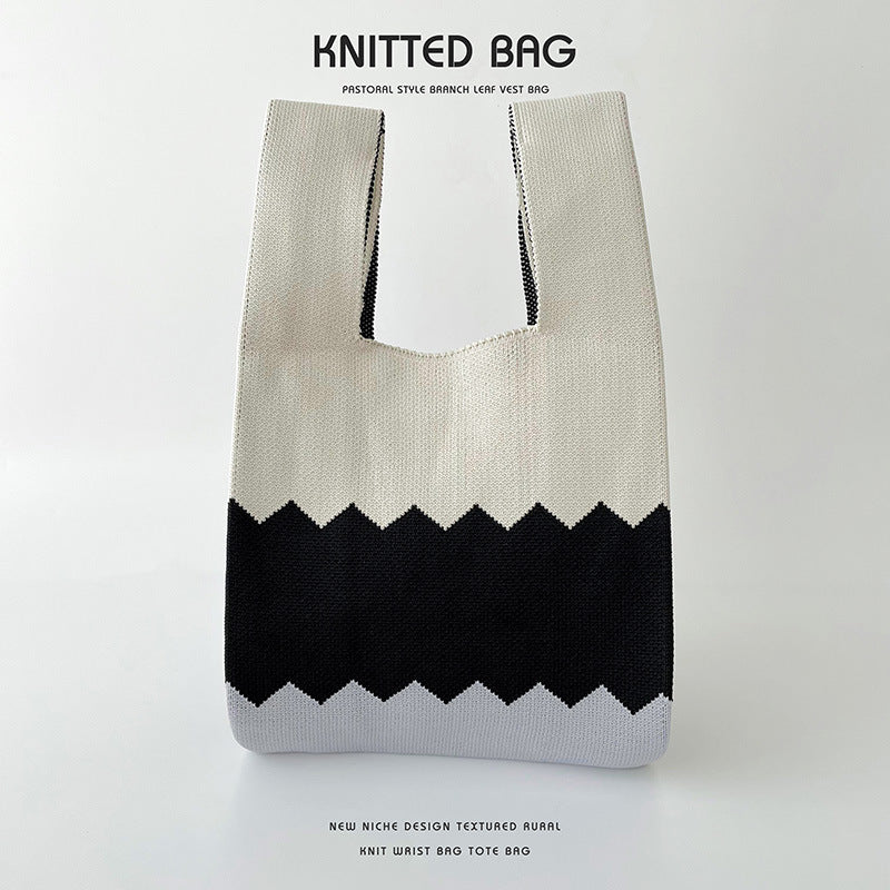 Women's Colorblock Knitted Shoulder Handbag - Image 10