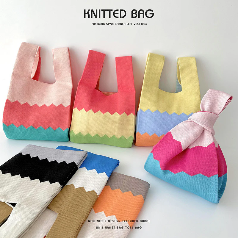 Women's Colorblock Knitted Shoulder Handbag - Image 4