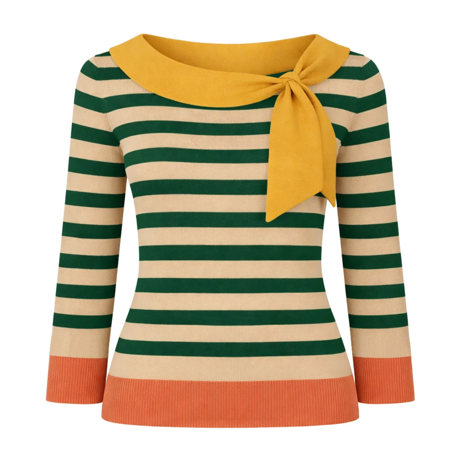 Women's Cropped Sleeve preppy knit T-shirt - Cropped Length
