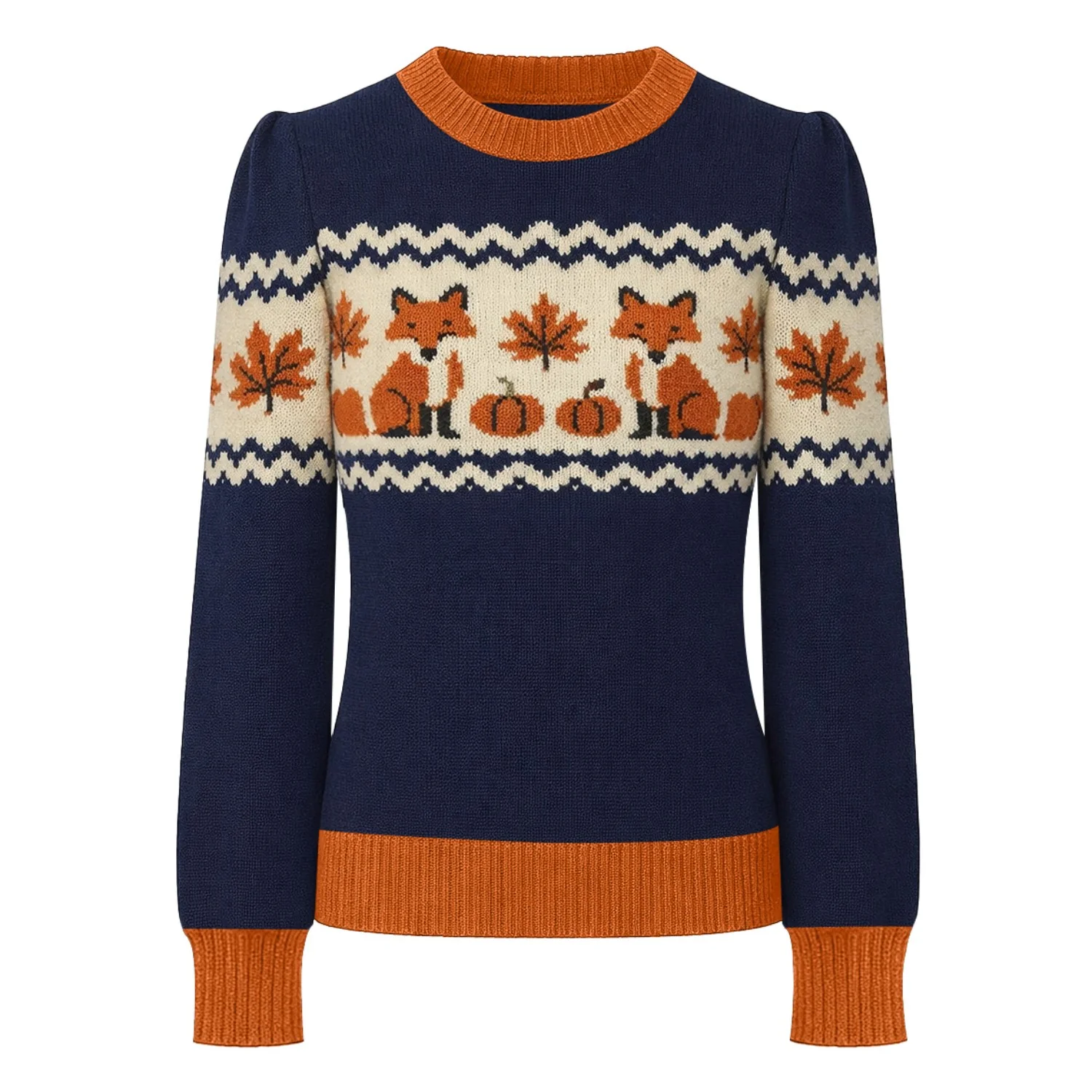 Women's dark blue classic fox retro jacquard knitwear