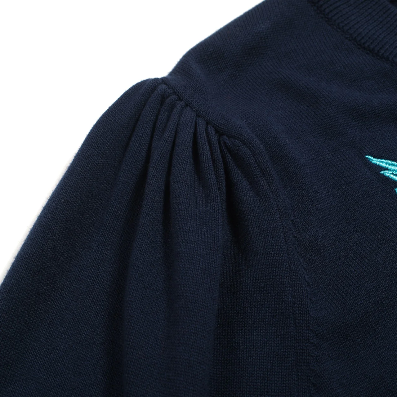 Women's dark blue embroidered bubble sleeve knitwear - Image 5