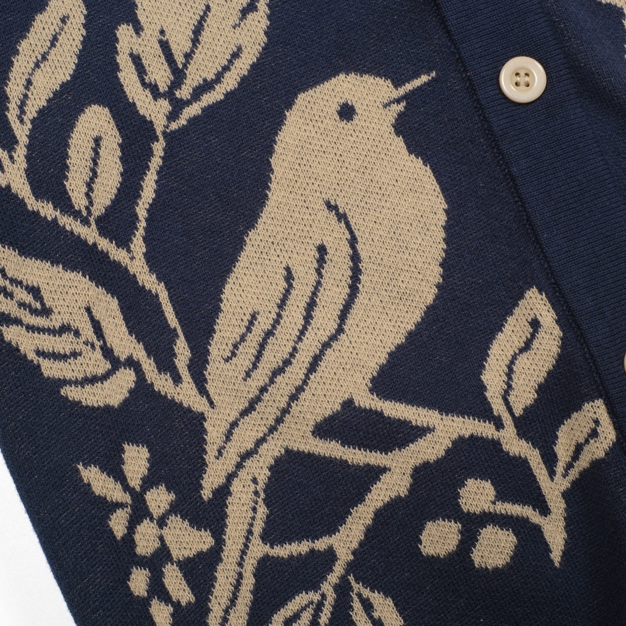 Women's dark blue magpie plant jacquard cardigan - Cropped Length - Image 2