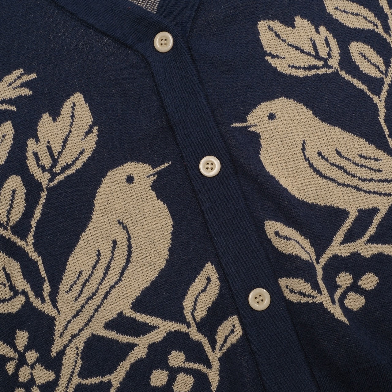 Women's dark blue magpie plant jacquard cardigan - Cropped Length - Image 5