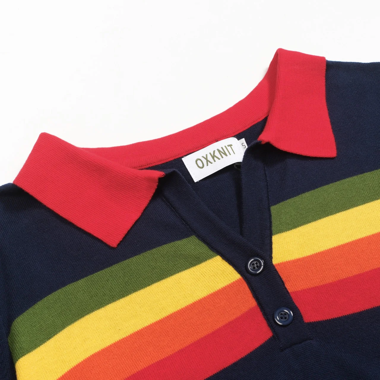 Women's dark blue rainbow stripe V-neck knitwear - Image 4