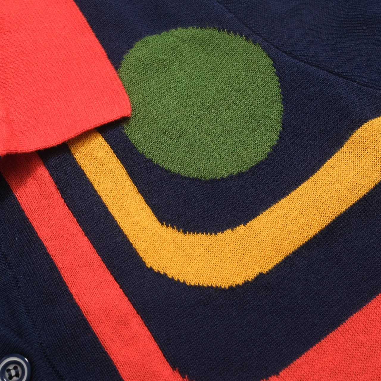 Women's dark blue retro art knitted V-neck polo - Image 2