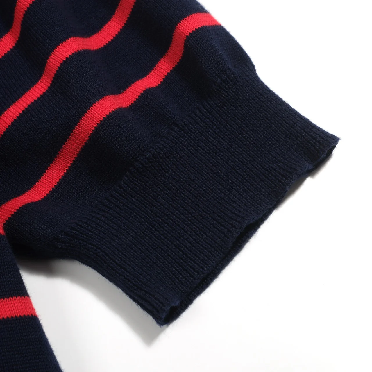 Women's dark blue striped bubble sleeve knitted polo - Image 6