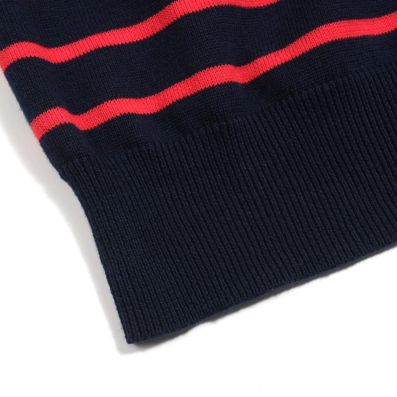 Women's dark blue striped bubble sleeve knitted polo - Image 8
