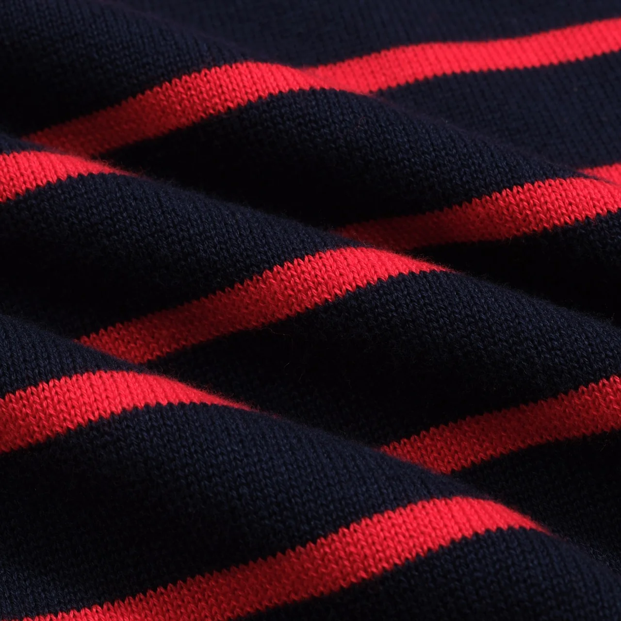 Women's dark blue striped bubble sleeve knitted polo - Image 9