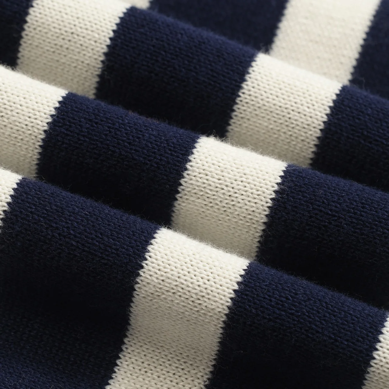 Women's dark blue striped knitted puff sleeve polo - Image 2
