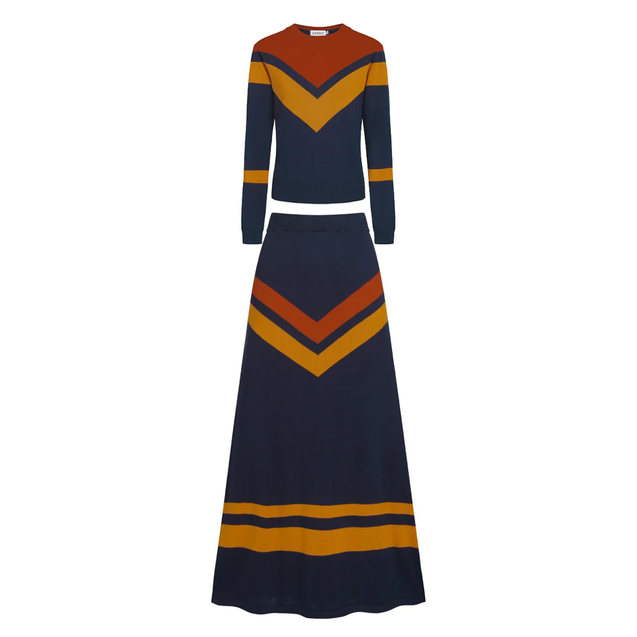 Women's dark blue striped knitted skirt suit