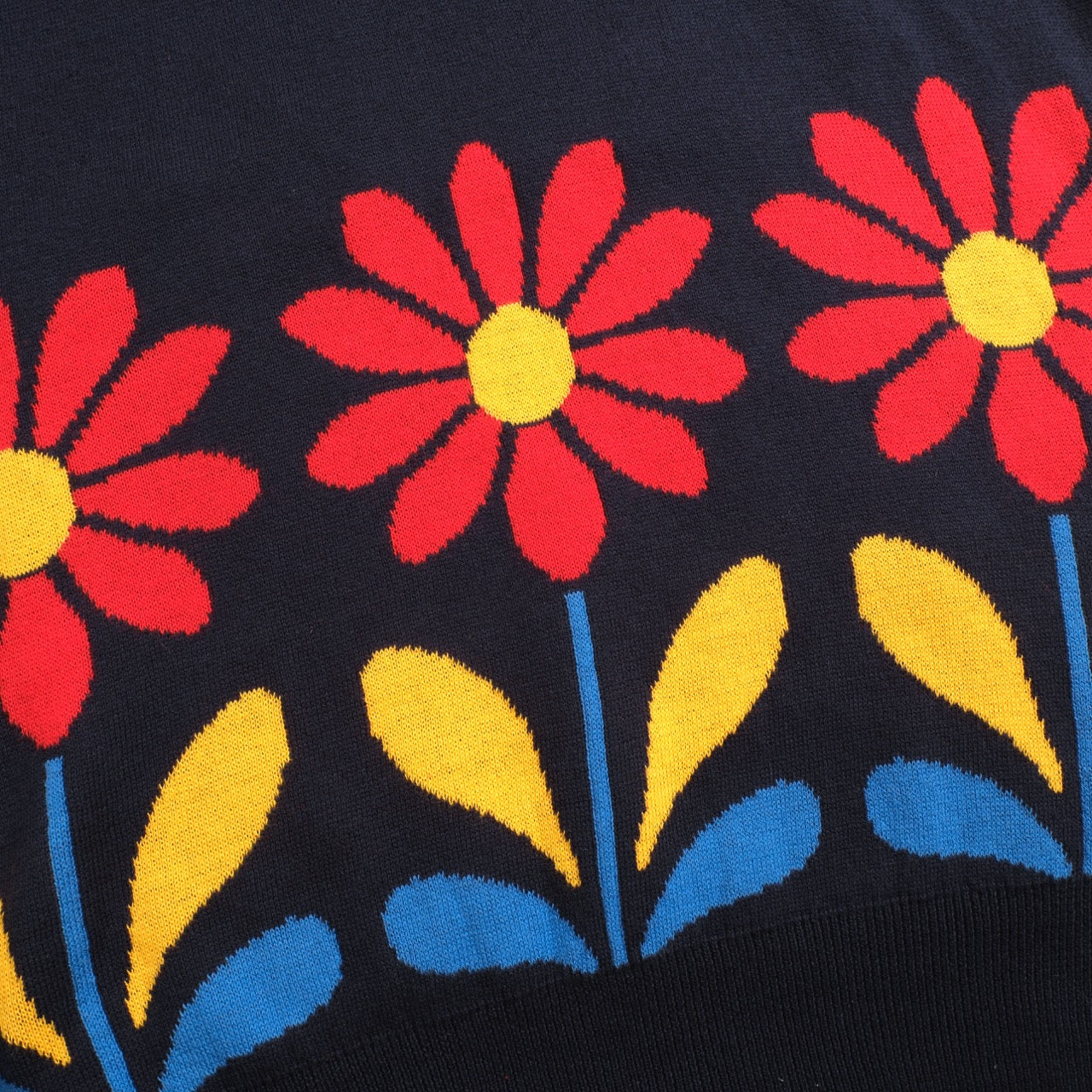 Women's deep blue flowers college style jacquard knitwear - Image 2