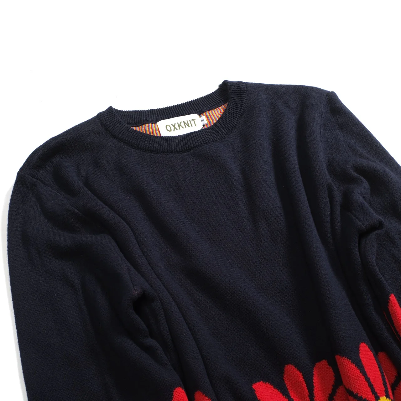 Women's deep blue flowers college style jacquard knitwear - Image 9