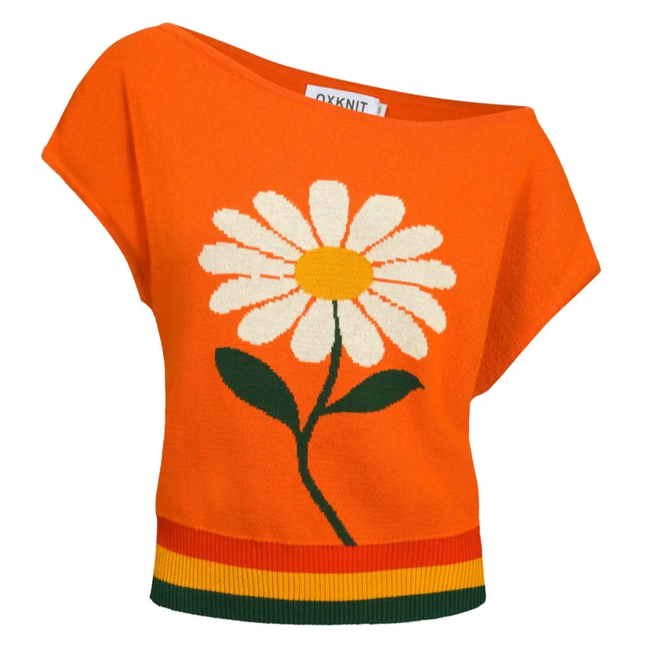 Women's floral jacquard knit sweep-shoulder T-shirt - short version size