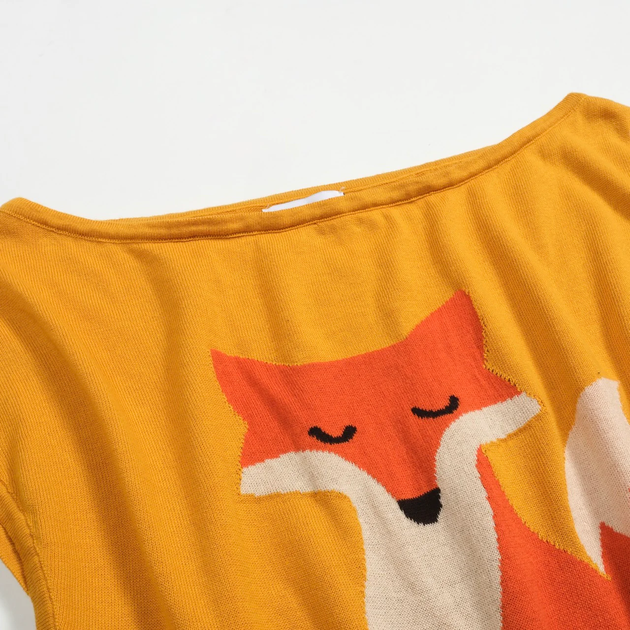 Women's fox jacquard knit diagonal shoulder knit T-shirt - short version size - Image 7