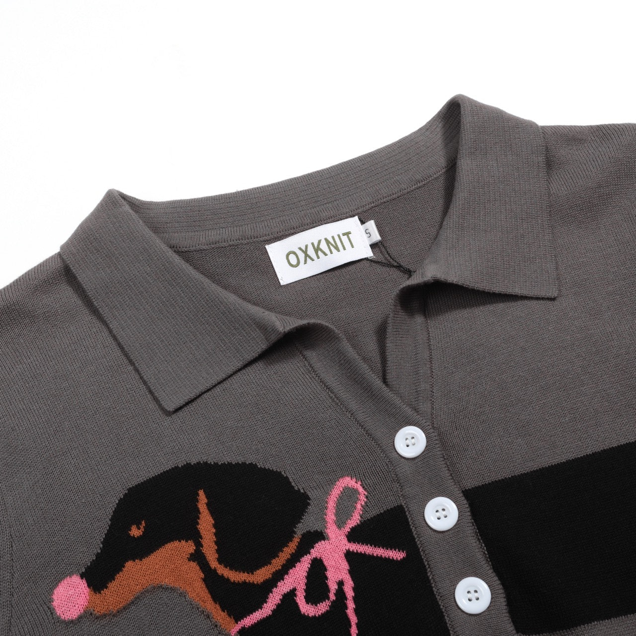 Women's gray dachshund jacquard V-neck knitwear - Image 4
