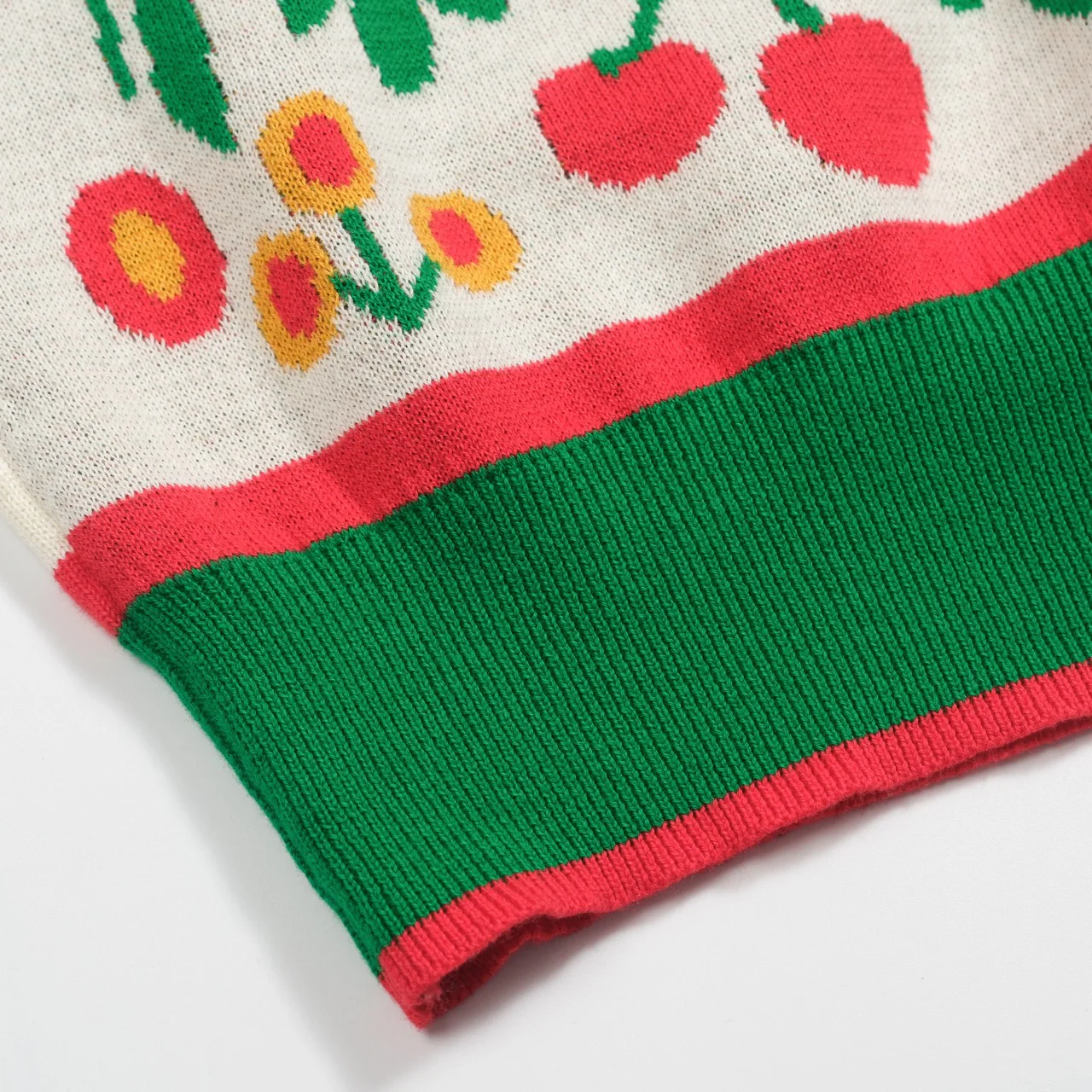 Women's green animal floral jacquard V-neck knitwear - Image 6