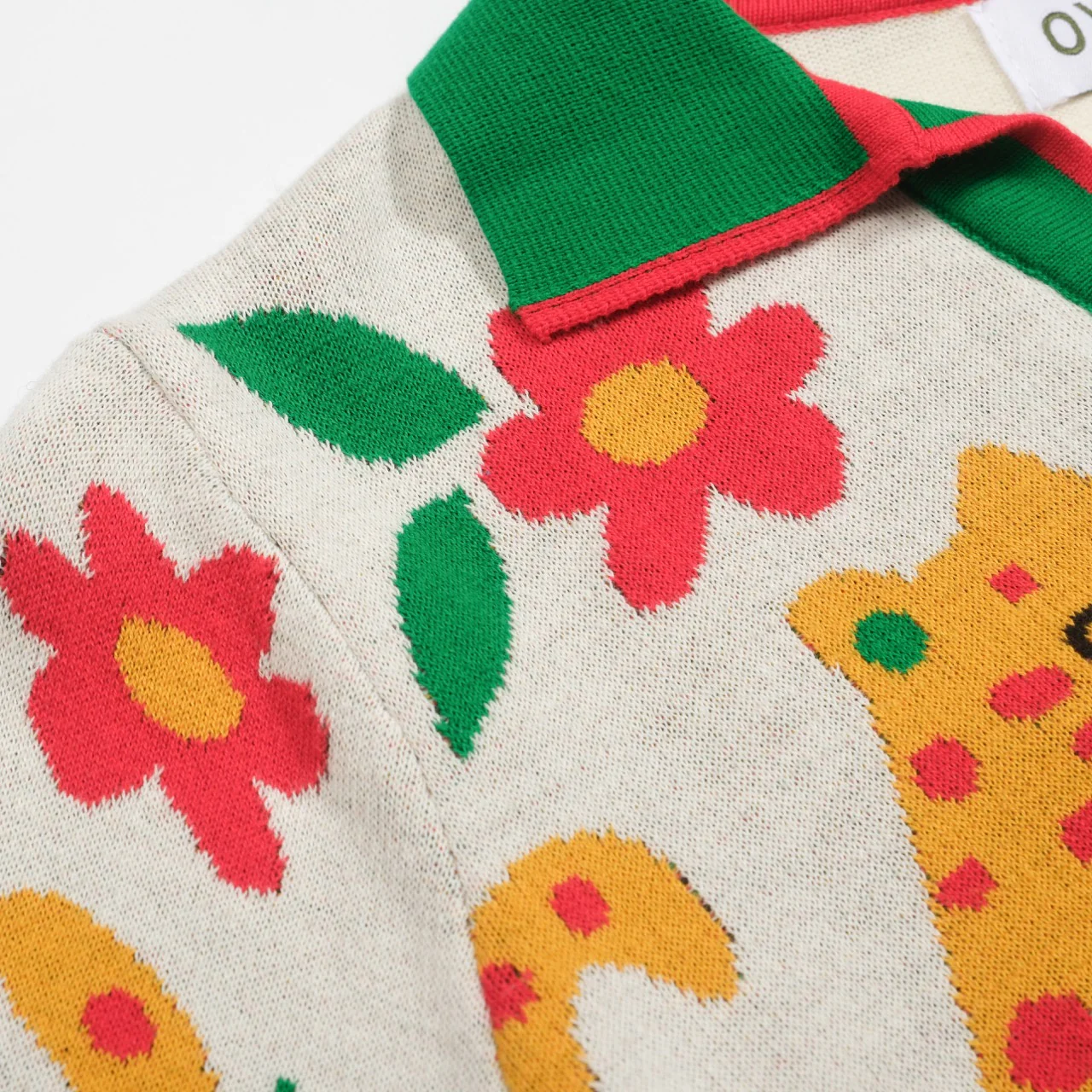 Women's green animal floral jacquard V-neck knitwear - Image 9
