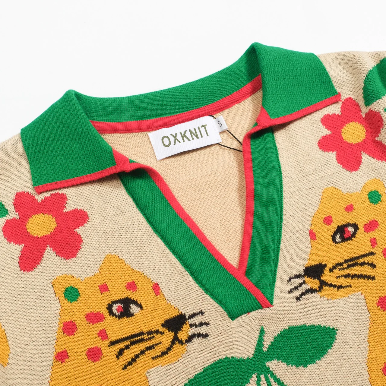 Women's green Animal Garden knitted bubble sleeve polo - Image 4