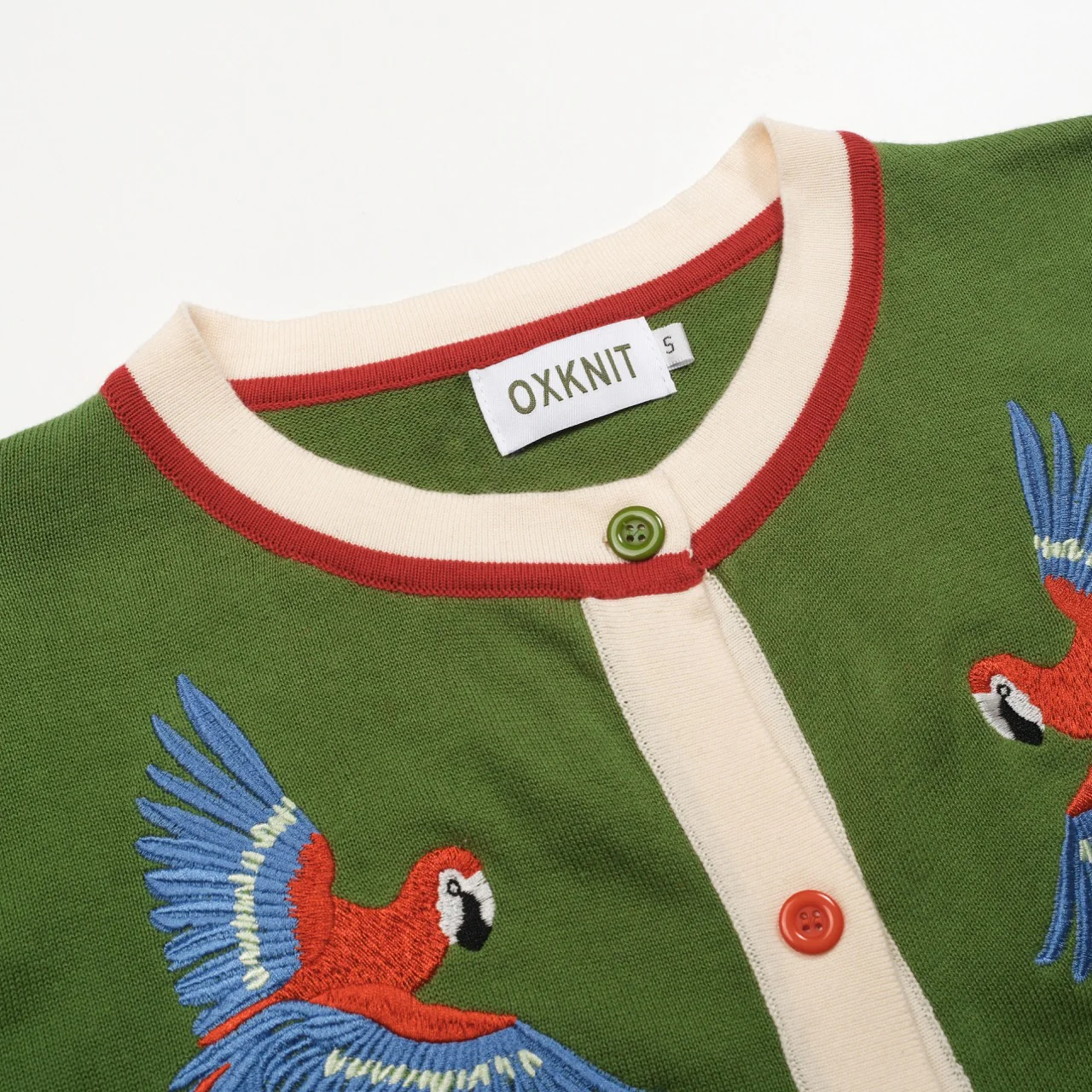 Women's green bird embroidered knitted cardigan - Image 4