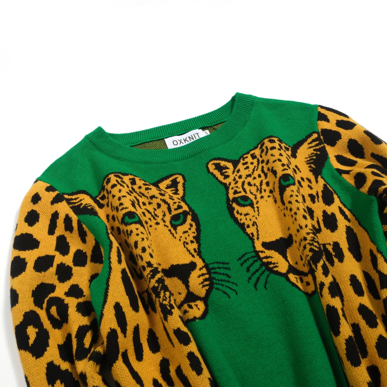 Women's green cheetah jacquard vintage knitwear - Image 8