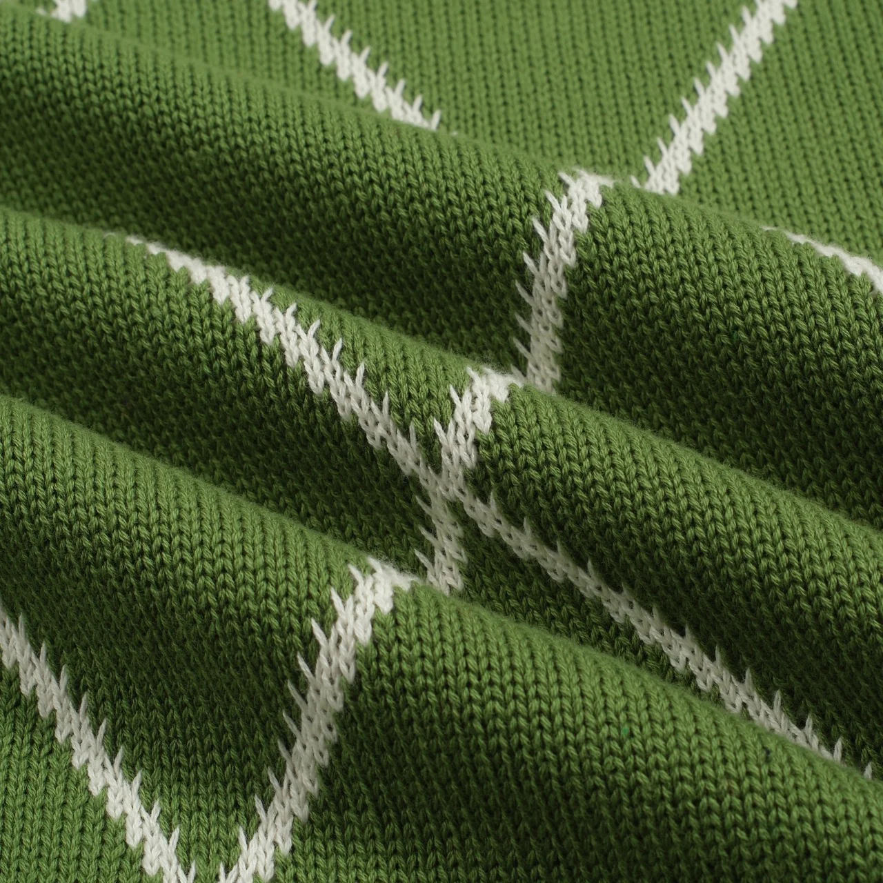 Women's green diamond lattice bubble sleeve knitwear - Image 8