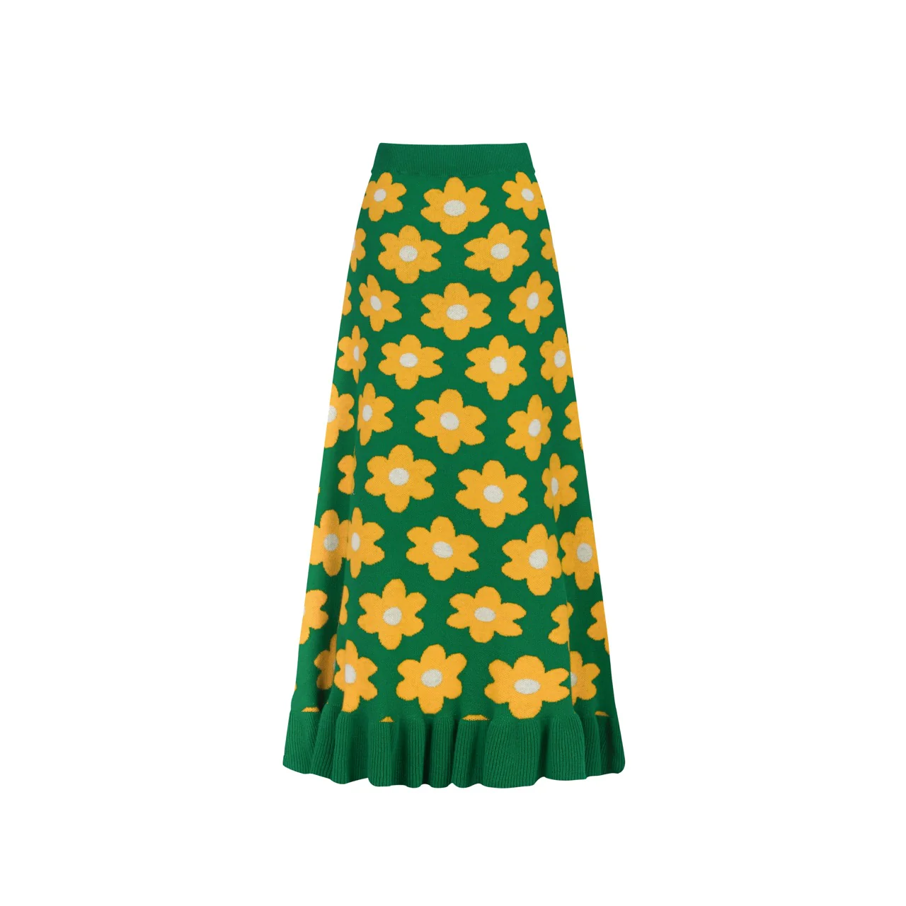 Women's green floral college jacquard knit skirt - Image 3