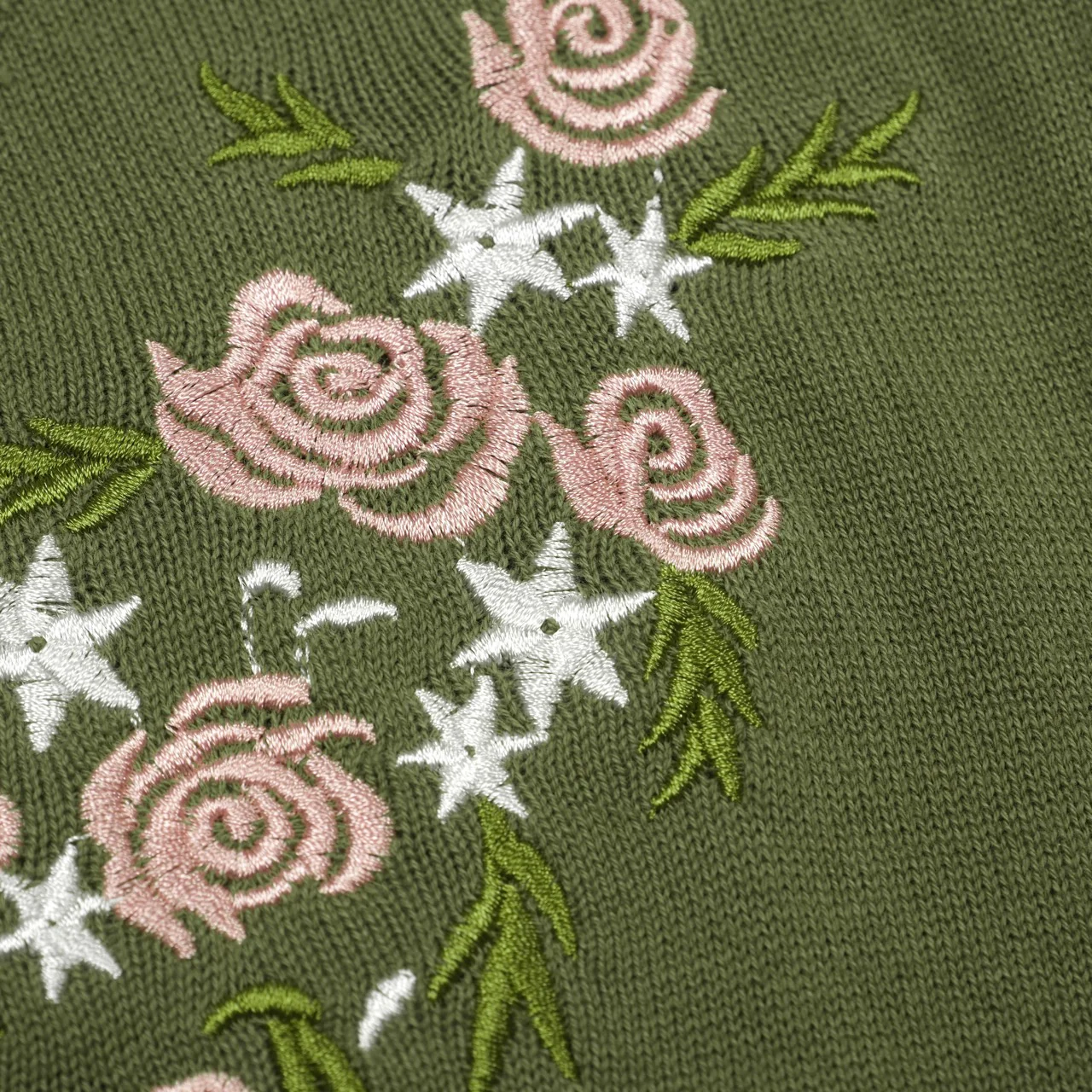 Women's green floral embroidered vintage knitted cardigan - Image 2