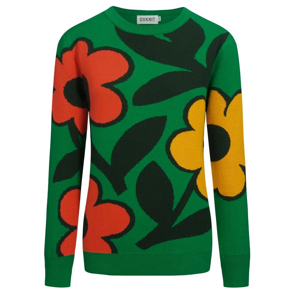 Women's green flower art street knitwear
