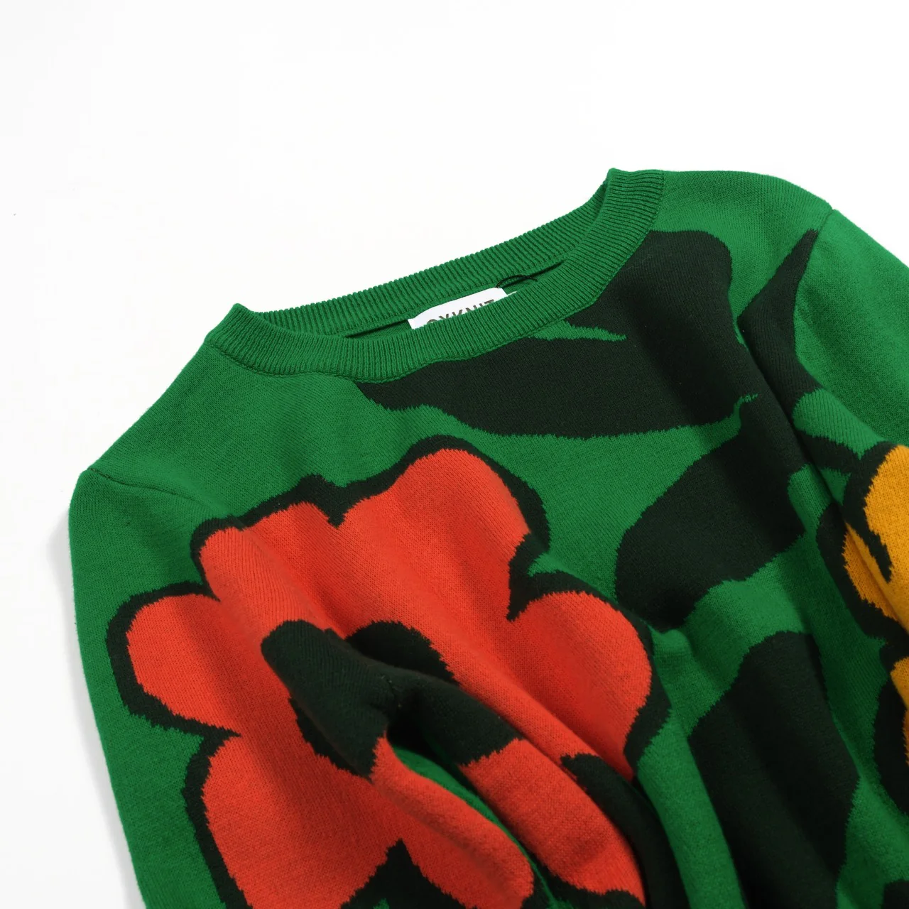 Women's green flower art street knitwear - Image 7