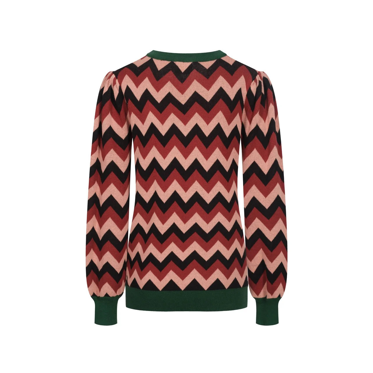 Women's green jacquard bow with bubble sleeve knitwear - Image 3