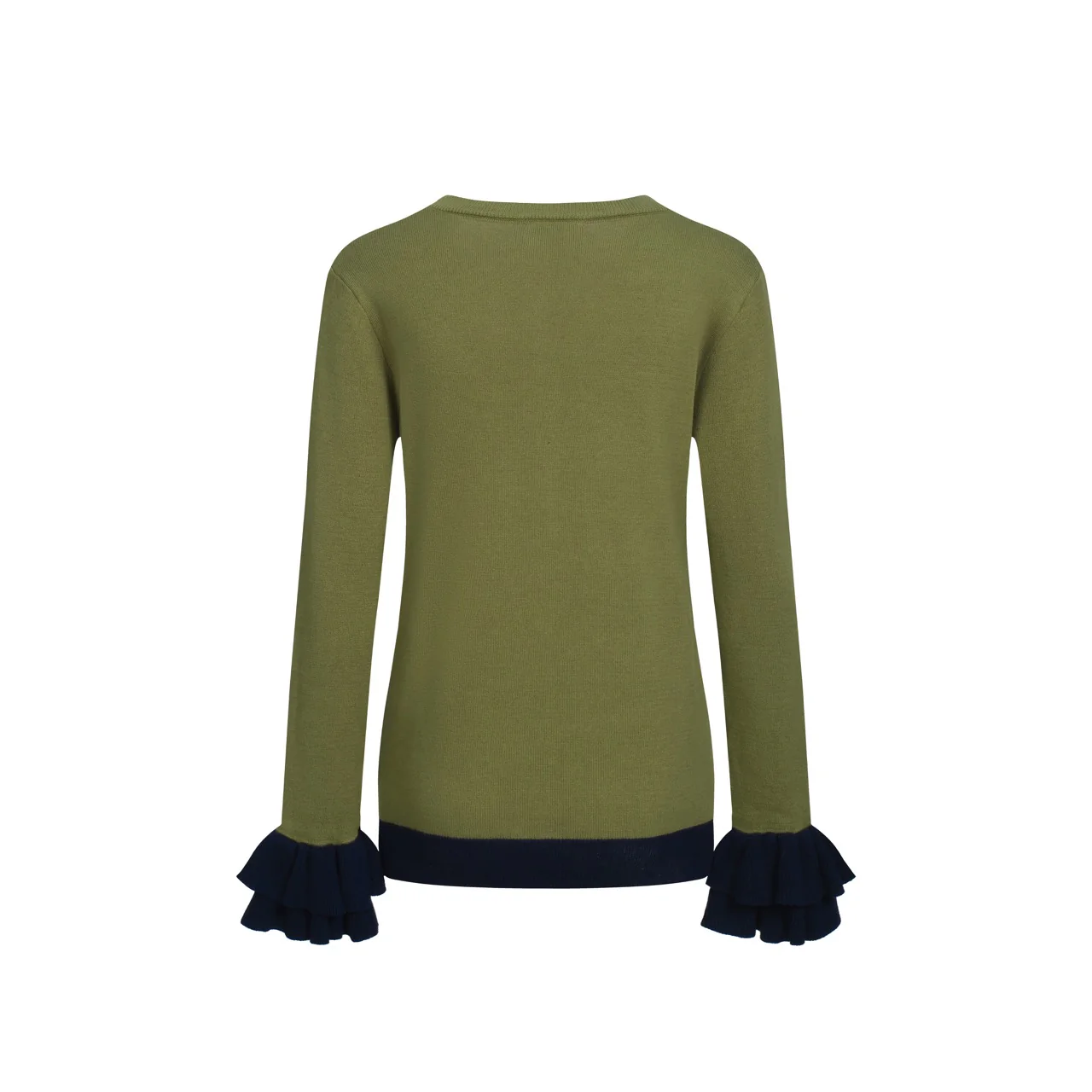Women's green owl jacquard ruffled design knitwear-longer sleeves - Image 3
