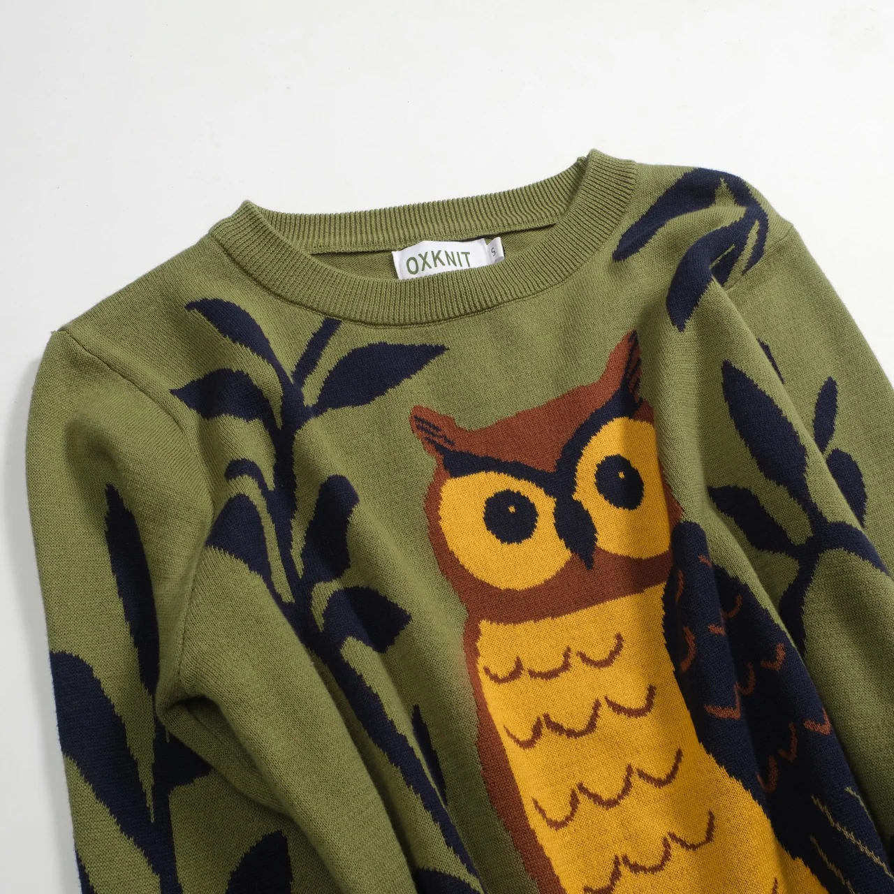 Women's green owl jacquard ruffled design knitwear-longer sleeves - Image 9