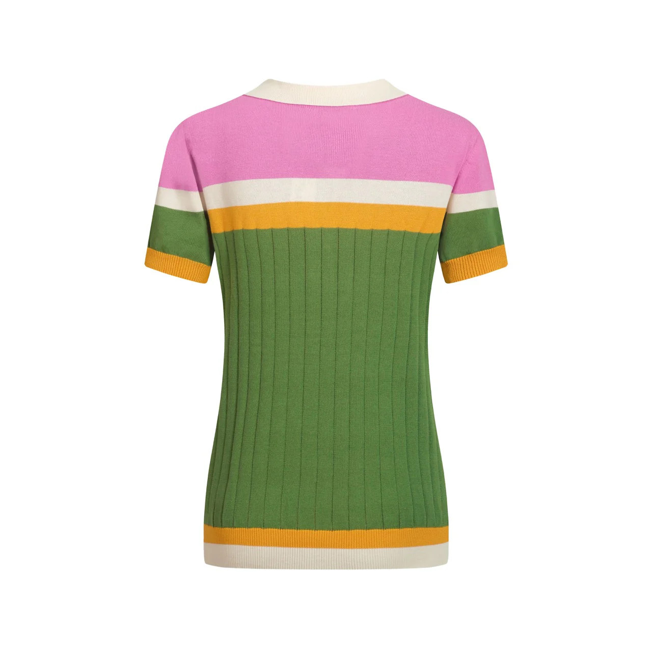 Women's green parquet jacquard knit polo shirt - Image 3