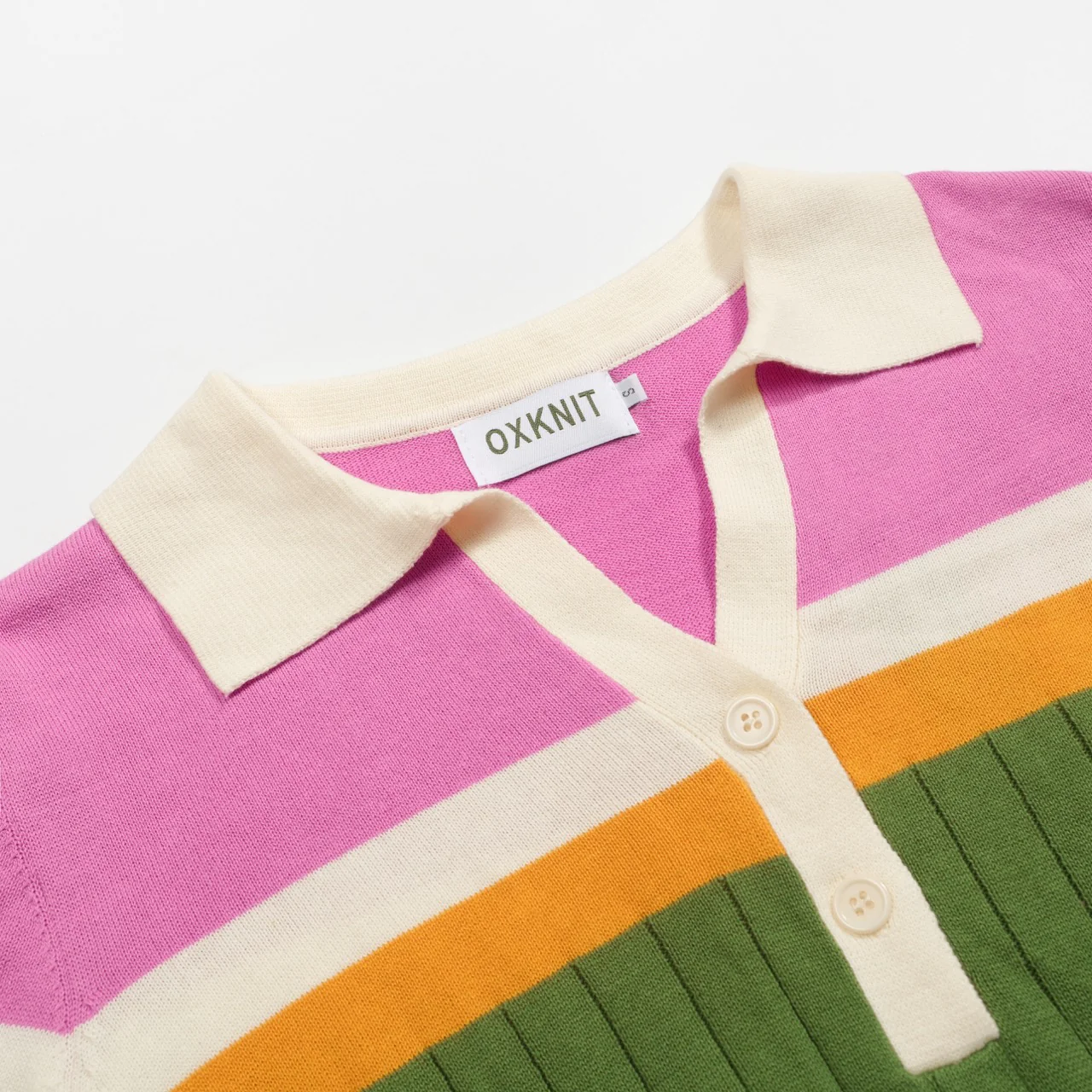 Women's green parquet jacquard knit polo shirt - Image 4