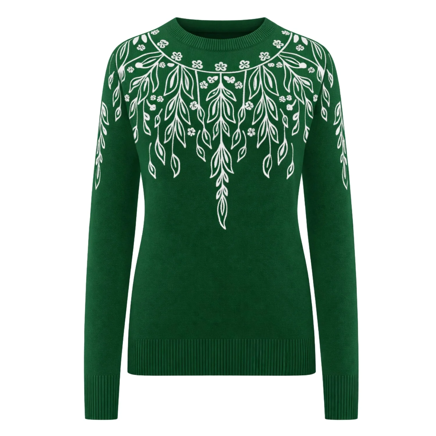 Women's Green Plant Art Retro Classic Jacquard Knitwear