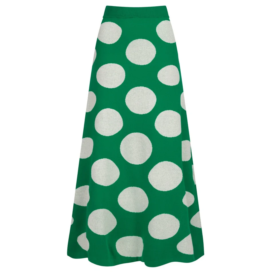Women's green polka dots vintage knit skirt