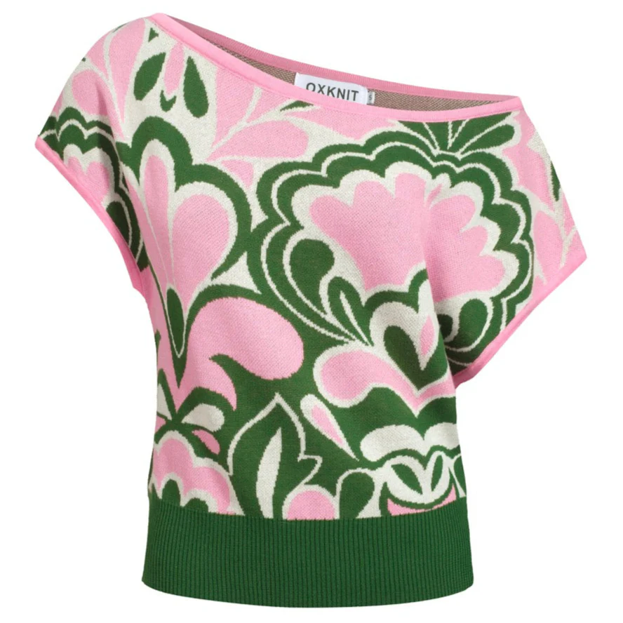 Women's green slant Shoulder knit T-shirt - short version size