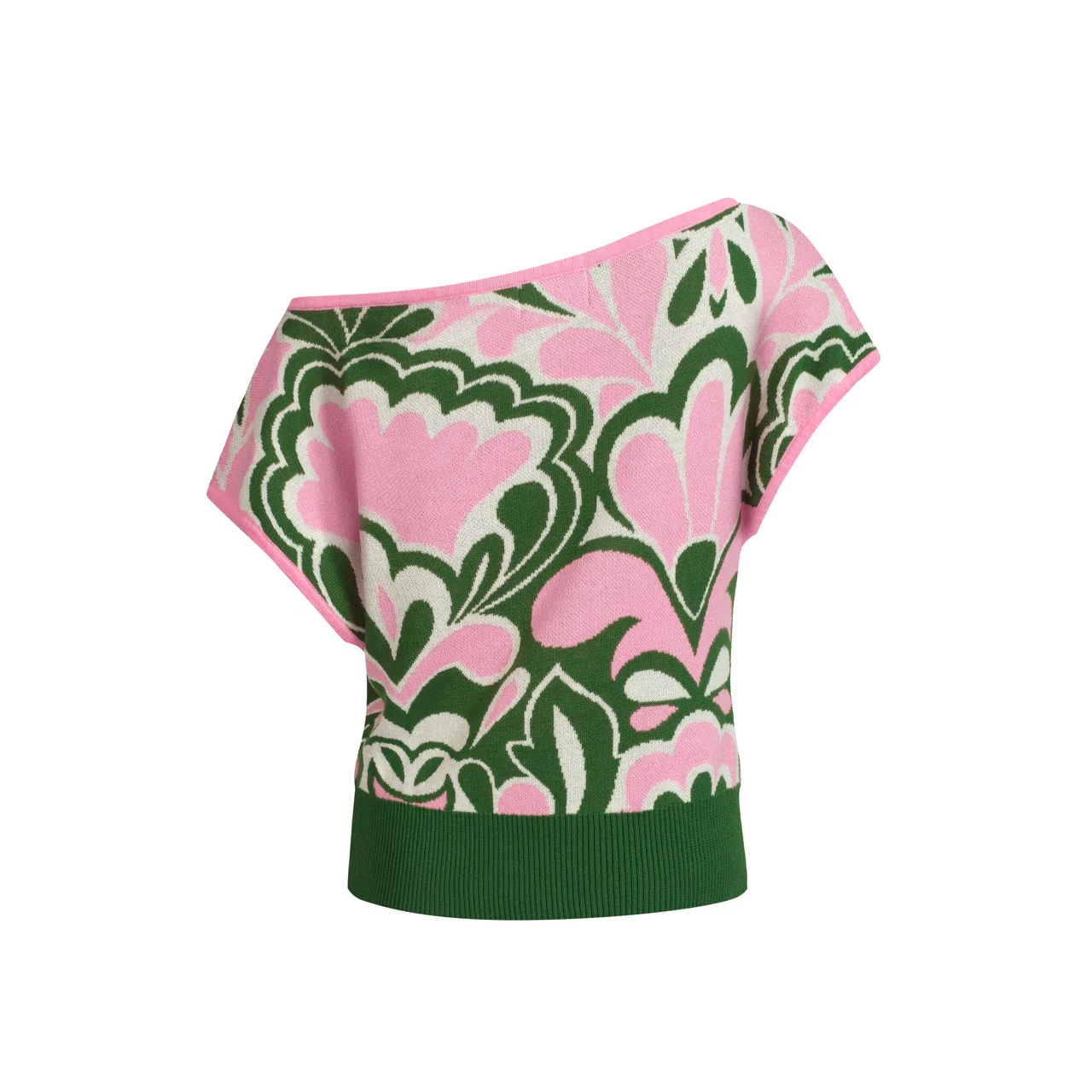 Women's green slant Shoulder knit T-shirt - short version size - Image 3