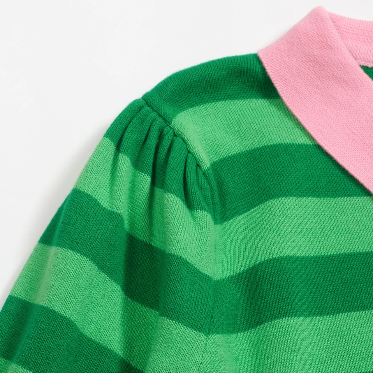 Women's green striped puffed sleeve knitted polo shirt - Image 5