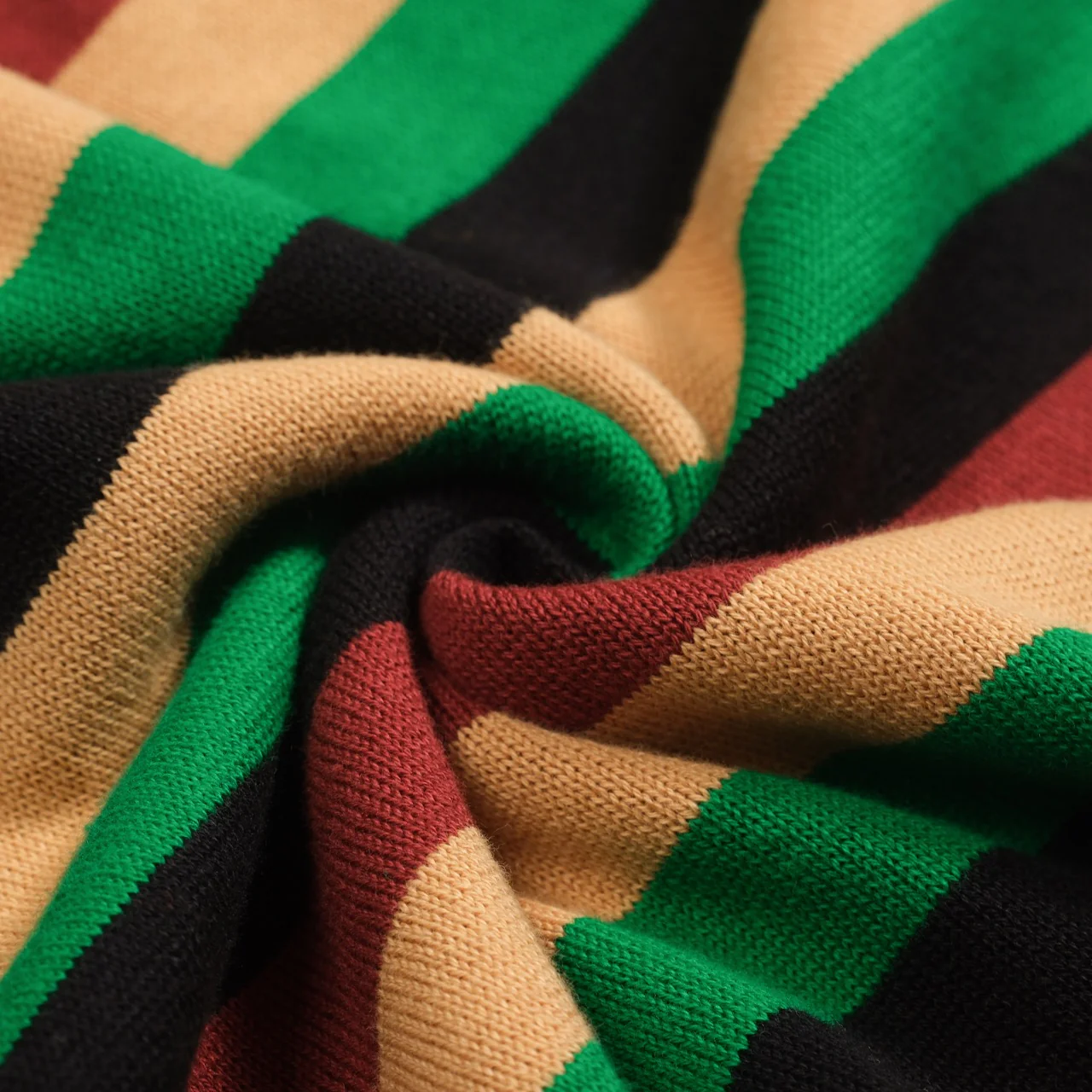 Women's green striped puffed sleeve knitted V-neck polo - Image 8