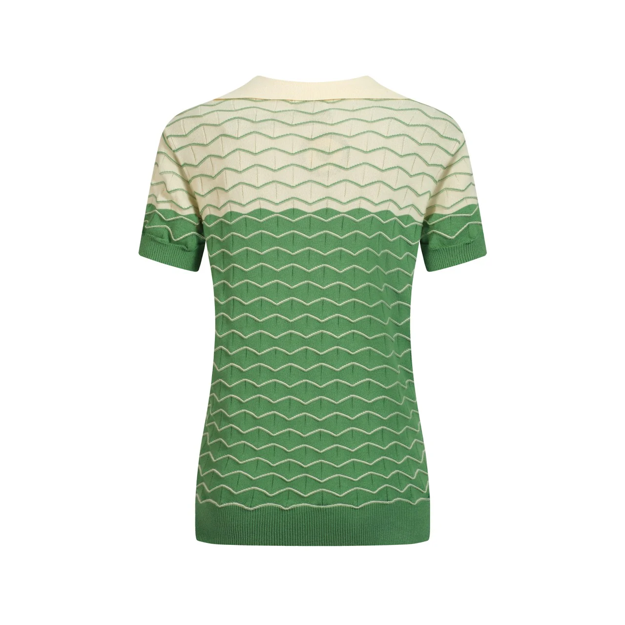 Women's green vintage jacquard knit polo shirt - Image 3