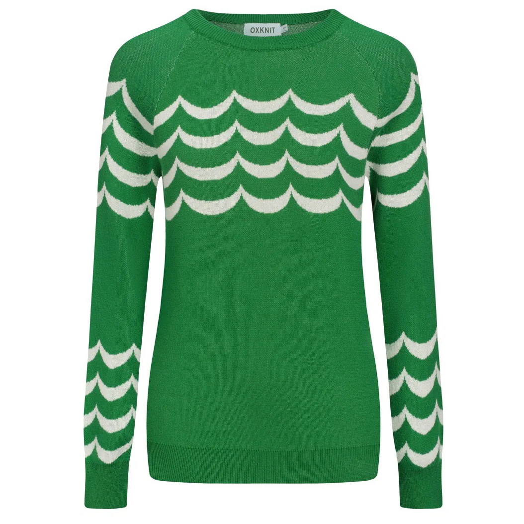 Women's green wavy striped preppy jacquard knitwear