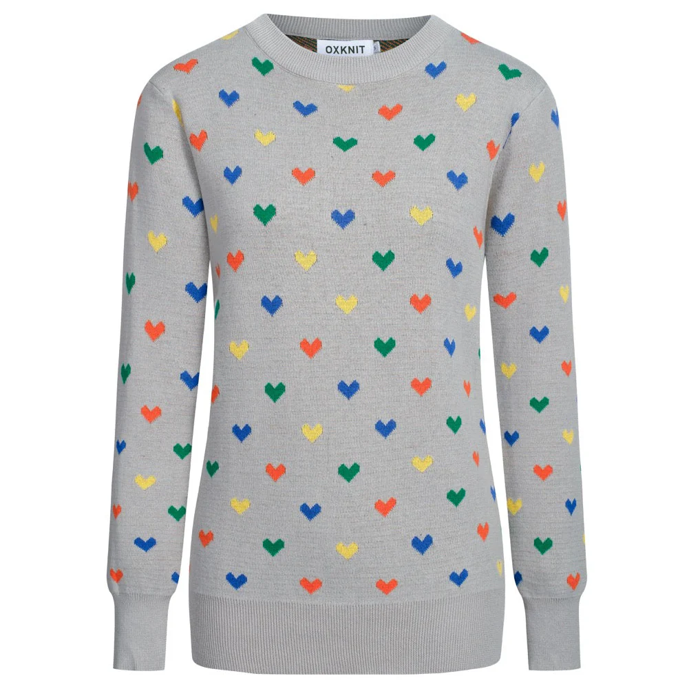 Women's grey heart-shaped vintage jacquard knitwear