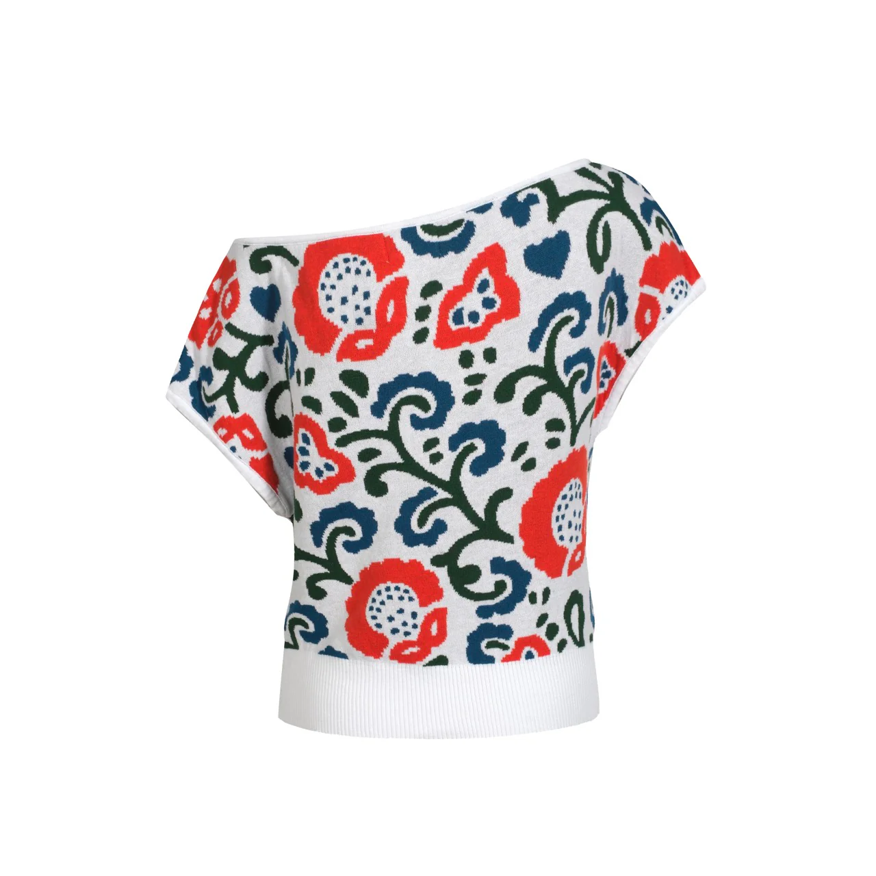 Women's jacquard slope-shoulder knit T-shirt - short version size - Image 10