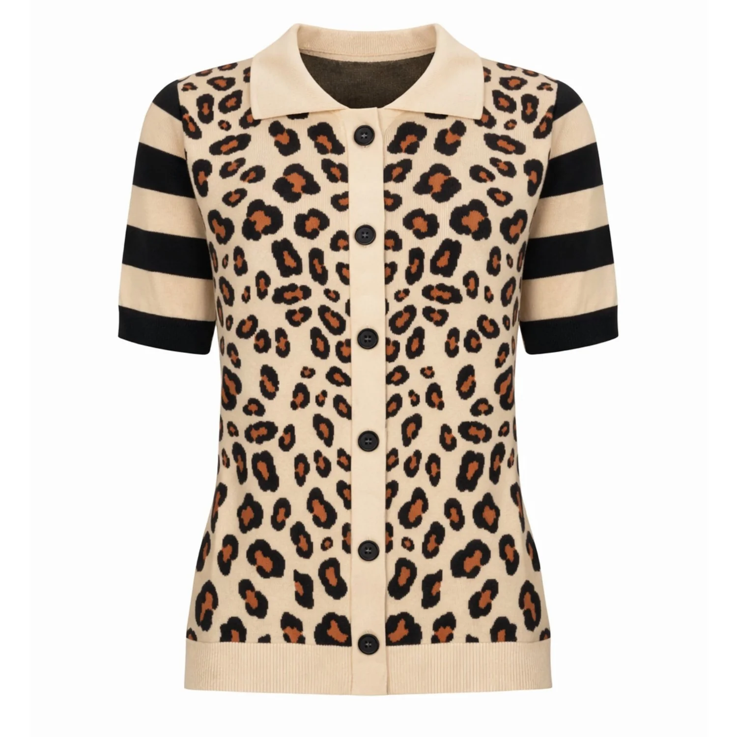 Women's khaki leopard-striped jacquard cardigan