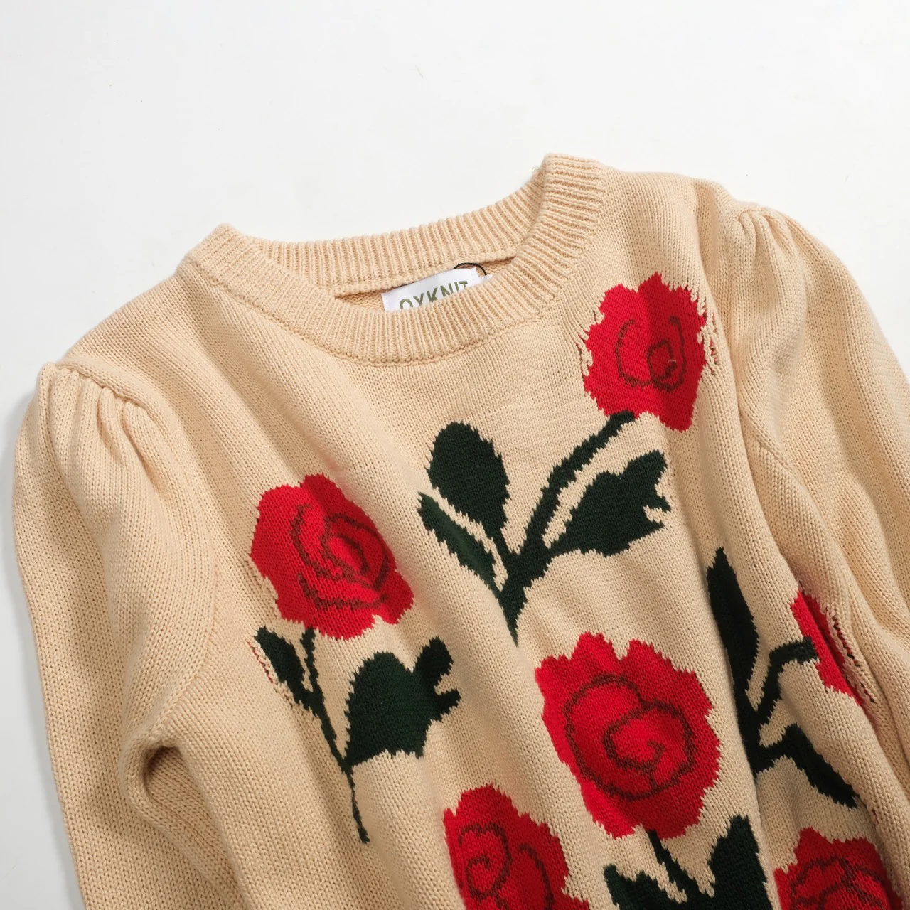 Women's khaki rose vintage bubble sleeve knitwear - Image 11