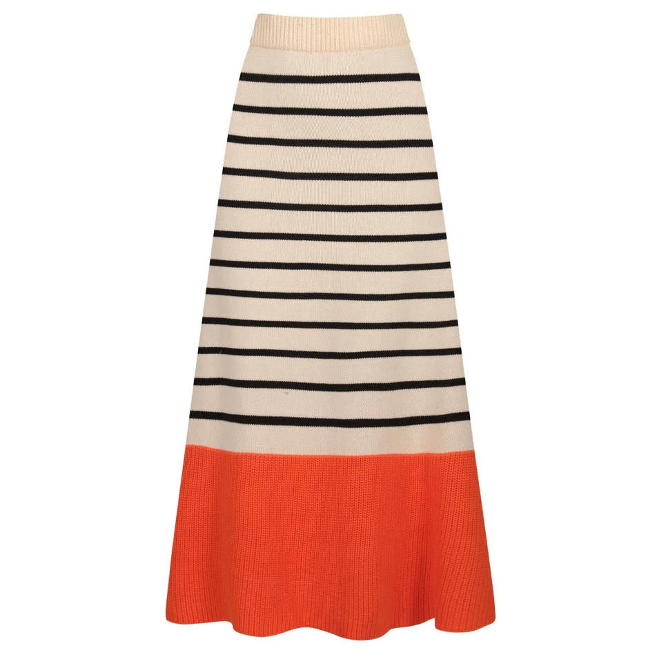 Women's khaki striped jacquard vintage knit skirt