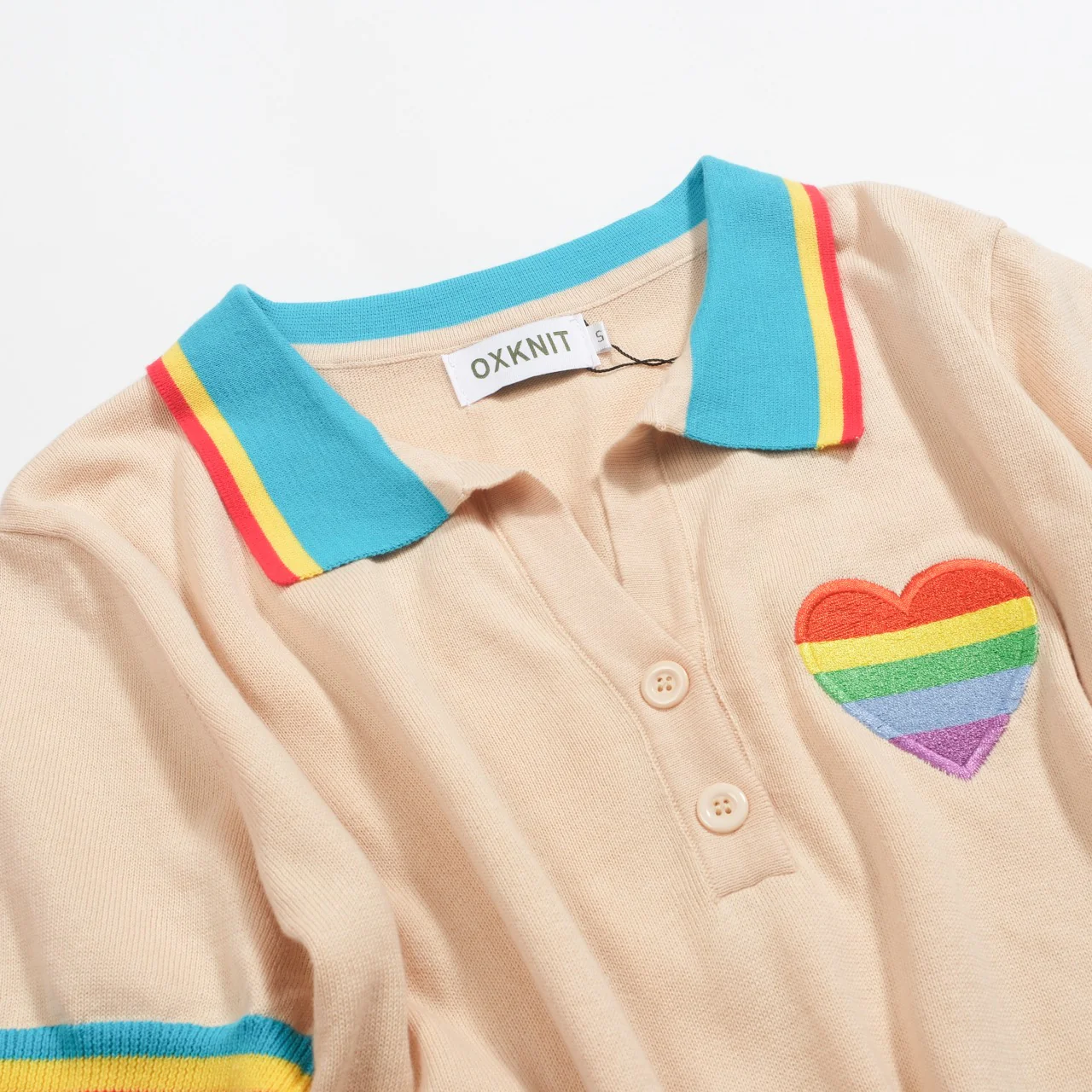 Women's love embroidered V-neck knitted polo shirt - Image 8